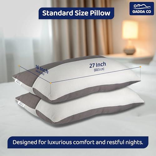 Image of GADDA CO Hollow Fiber Sleeping Pillow Set of 8 | Cloud-Like Sleep Comfort | Soft & Fluffy Bed Pillows | Adjustable Height | White & Grey | Standard Size (27 x 16 Inches) | 6 Months Warranty