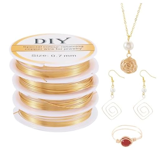 4 Rolls 0.7mm Copper Wire 14K Gold Plated Metal Jewelry Beading Copper Wire Tarnish Resistant 21 Gauge for DIY Artwork Craft Jewelry Making Beading Supplies Garland Flower Arrangements