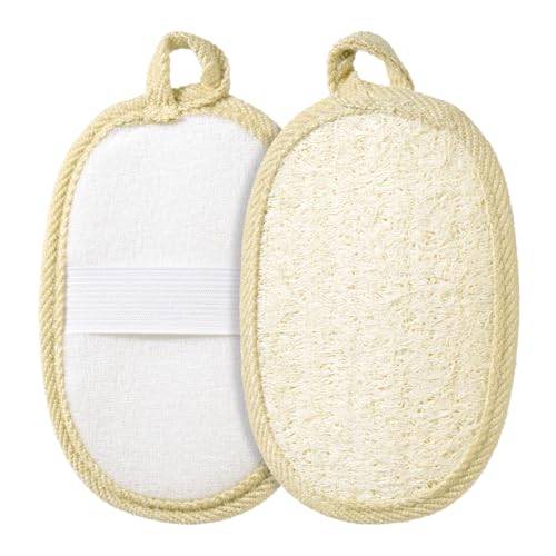 2 Pcs Natural Loofah Sponge, Loofah Exfoliating Scrubber with Handle for Women & Men, Shower Bath Sponge, Lufa Shower Bath Scrub for Body Face