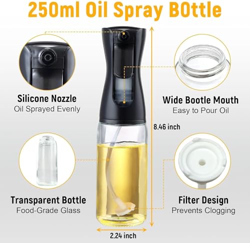 Image of Glass oil Spray Dispenser Cooking 200ml Spray Bottle Refillable Food Grade Oil, Vinegar Spritzer Sprinkler Sprayer Mister Used for Air Fryer, Salad Making, Frying, BBQ