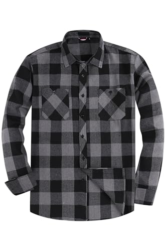 JupiterSecret Mens Flannel Shirt Classic Checked Shirt Mens Casual Button-Down Shirts Long Sleeve for Daily Wear Grey