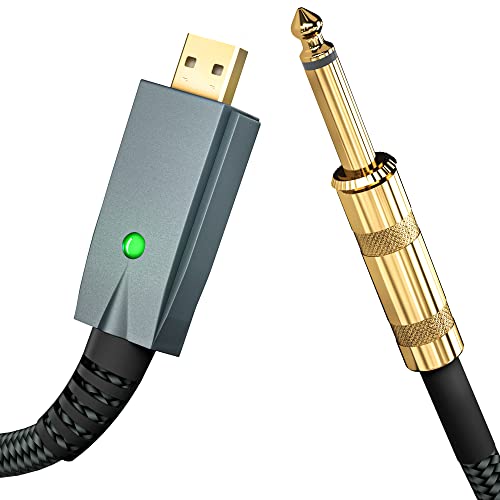 iUKUS USB-Gitarrenkabel, Gitarren-auf-USB-Schnittstellenkabel, USB auf Mono 6,35 mm, 1/4 Audio-Adapter, Gitarre, USB-Aufnahmekabel, kompatibel mit Windows und MacOS Gitarrenbasis auf PC Cover