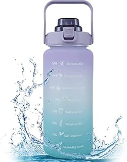 2 Litre Water Bottle with Straw and Time Markings, Motivational Sport Water Bottles with Capacity Marker Leak Proof BPA Free Flip Top Lid Water Cup for Running,cycling, Gym, School & Office (D)