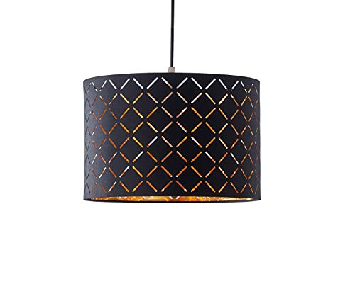 Innoteck Decorative Arygle-Pattern Cut Out with Black Outer Neutral Fabric and Warm Golden Inner Reflective Film Drum Shade, Mult-Functions for Desk Lamp, Floor Lamp & Ceiling Pendant