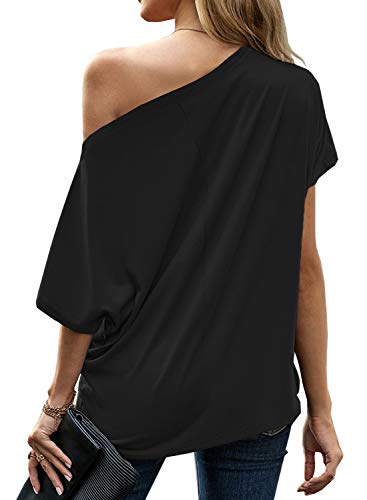LEIYEE Womens Off Shoulder Tops Summer Casual Short Sleeve Front Twist Knot T Shirts Blouses2