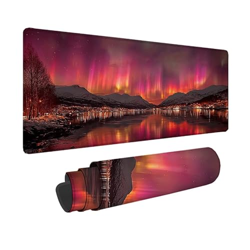 Tapis de souris grand format rouge motif aurore une idée cadeau PC