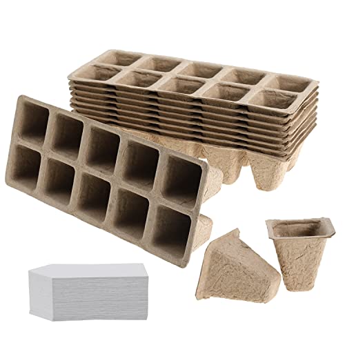 Jumlaner 100 Cells Peat Pots Seed Starter Trays Biodegradable Seed Tray 10 Packs Plant Starting Kits For Seedlings With 120 Pcs Plant Labels Nursery Pots For Gardening Vegetable Succulent House Plant #TOP5