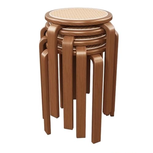 Runde Holzhocker 6er Set - Stapelbare Rattan-Esszimmerstühle für...