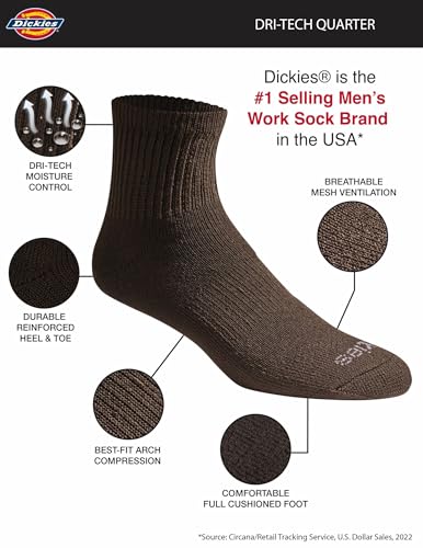 Image of Dickies Men's Dri-Tech Moisture Control Quarter Socks, Available in M-XXL (6, 12, 18 Pairs)
