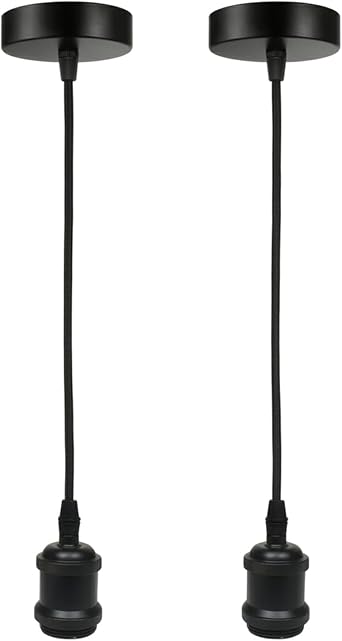 2 PCS Pendant Light Fitting E27 Lamp Holder Ceiling Hanging Light, with Black Light Fittings 100cm Cable Adjustable, for Kitchen Hallway Bedroom Living Room Home Lighting Decor [Energy Class A]