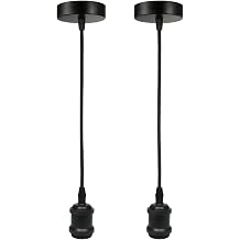 2 PCS Pendant Light Fitting E27 Lamp Holder Ceiling Hanging Light, with Black Light Fittings 100cm Cable Adjustable, for Kitchen Hallway Bedroom Living Room Home Lighting Decor [Energy Class A]