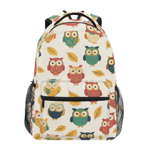 Sac à dos hiboux colorés beige pour étudiants et scolaires