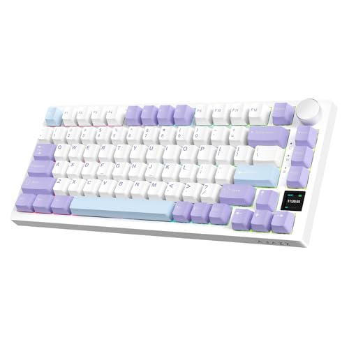 Image of ATTACK SHARK Ajazz AK820 Pro Mechanical Keyboard with Knob&TFT Display,Bluetooth 5.1 /2.4G Wireless /Type-C Wired 75% Percent Keyboard,5 Sound Absorbing Foams,South RGB (Purple, Flying Fish Switch)