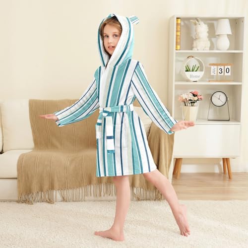 Colored Stripes Hooded Bathrobe For Girls Toddlers Robes For Girls3