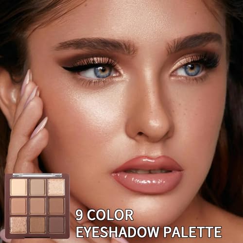 Erinde Paleta de sombras de 9 cores, paleta de sombra fosca com glitter, altamente pigmentada, à prova d'água, longa duração, palete de maquiagem de sombra nude natural neutro, marrom chocolate Erinde Paleta de sombras de 9 cores, paleta de sombra fosca com glitter, altamente pigmentada, à prova d'água, longa duração, palete de maquiagem de sombra nude natural neutro, marrom chocolate - Imagem 3