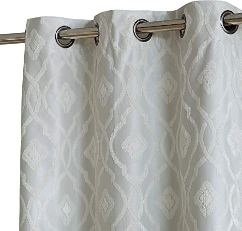 HLC.ME Trellis Flocked Velvet 100% Complete Full Blackout Thermal Insulated Energy Savings Window Curtain Grommet Panel for Sliding Glass Patio Doors, 1 Panel (100 x 84 inches Length, Ivory)