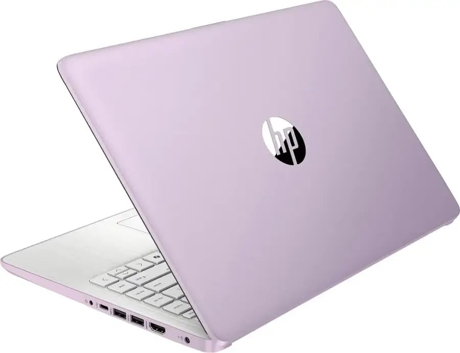 Image of HP 14 inch Business Laptop Computer with Microsoft Office 365, 4-Core Intel Processor, 128GB Storage, 4GB RAM, Windows 11, SageNova Earphones, Honey Lavender