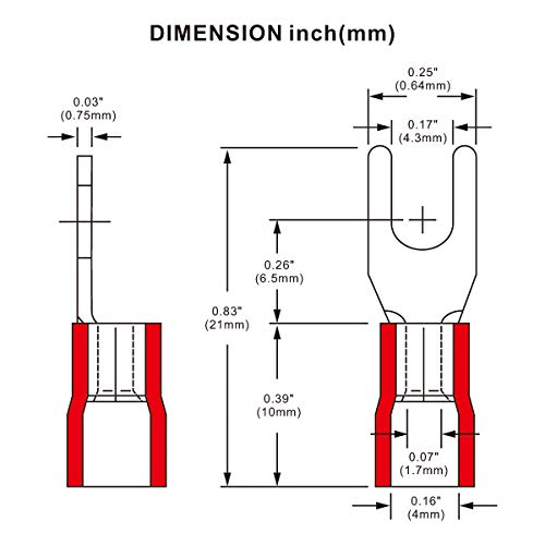 Baomain Red Insulated Fork Spade Wire Connector Electrical Crimp Terminal 16-22Awg #8 Usa Screw 100 Pack #TOP3