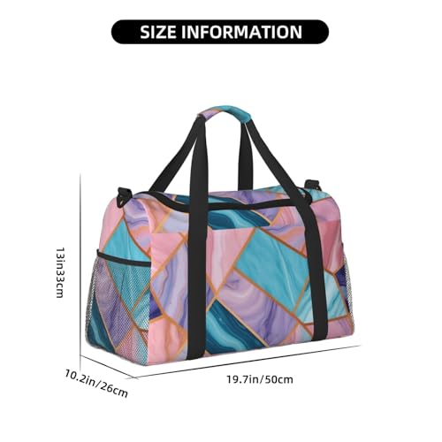 Colorful Marble Pastel Blue Purple Print Travel Duffle Bag - Foldable Personal Item Travel Bag for Women & Men,13x10.2x19.74