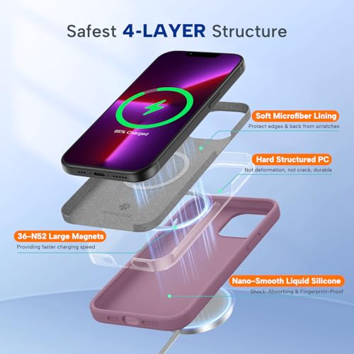 Image of Miracase Magnetic for iPhone 13 Pro Max Case, [Soft Anti-Scratch Microfiber Lining], Compatible with MagSafe, Liquid Silicone Shockproof Drop Protection Phone Case for 13 Pro Max, Blackcurrant
