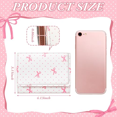 Abbylike Cute Preppy Wallet Pink Bow Trifold Around Wallet Coquette Leather Cardholder ID Purse Window Purse for Women2