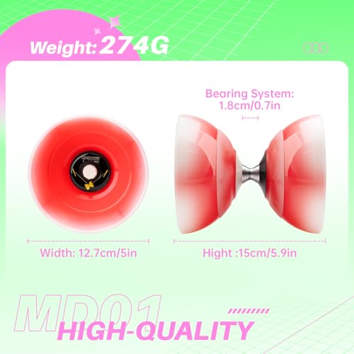 Image of MAGICYOYO Professional Diabolo Yoyo, Chinese Yoyo for Kids 8-12 & Adults, Professional Juggling Diabolo Toy with Sticks & String, Beginner to Advanced Circus Diablo Set for Outdoor Play (Red White)