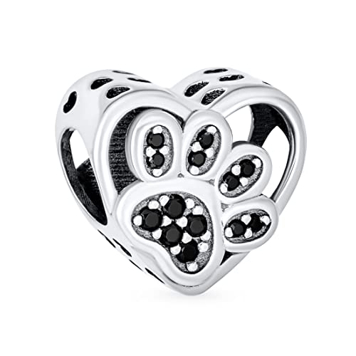 Charm de plata .925 con huella negra Bling Jewelry para pulsera europea de mujer