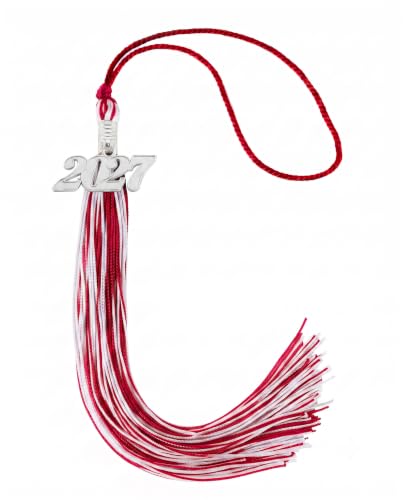Image of Graduation Tassel 2027 for Grad Cap,Red and White Tassel with Silver Charm