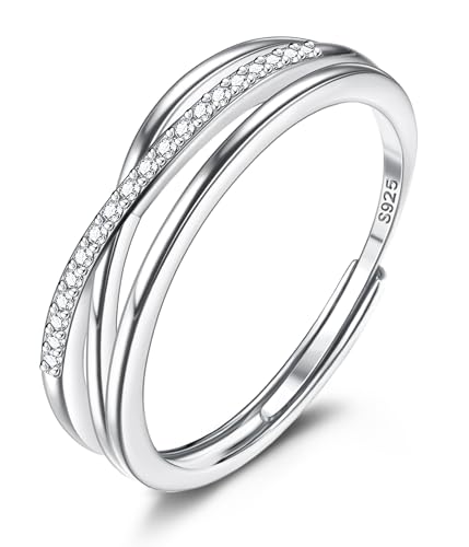 JeweBella Anillo Plata de Ley 925 Ajustable Anillo de Compromiso y Alianzas para Boda y Promesa con Tarjeta de Regalo