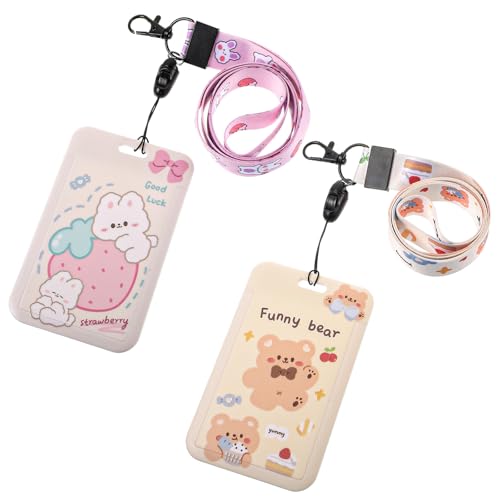 Yuanchu 2 peças de porta-cartões de foto fofos, porta-crachás de identificação de animais de desenho