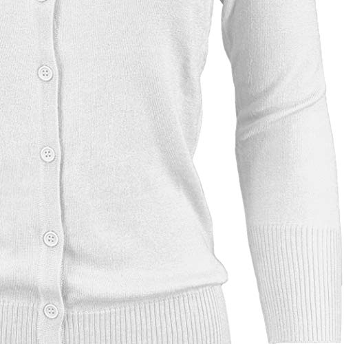 YEMAK Women's Knit Cardigan Sweater – 3/4 Sleeve Crewneck Basic Classic Casual Button Down Soft Lightweight Knitted Top CO079-WHT-M White - Thumbnail 2