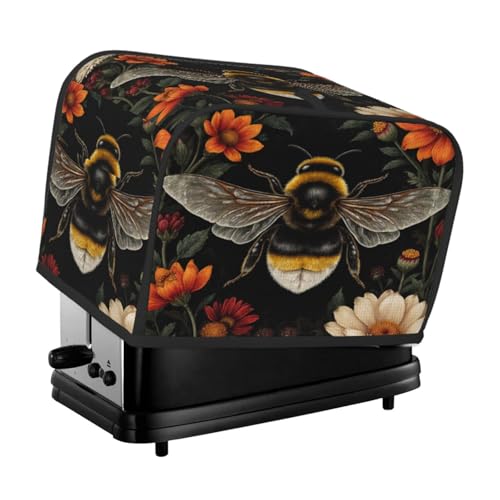Bumblebee Bloom Garden Illustration 2-Slice Toaster Cover Dust Protection Water-Resistant Oxford Fabric Kitchen Appliance Protector
