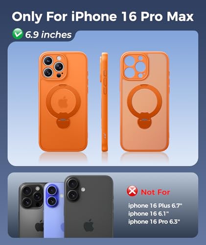 Image of FNTCASE for iPhone 16 Pro-Max Case: [360 Spin Magnetic Stand] [Compatible with Magsafe] [Screen Protector] Translucent Matte Military Grade Shockproof Full Camera Protective Phone Cover - Orange