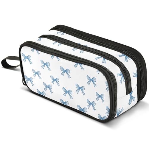 Image of ALAZA Blue Bow Pattern Large Pencil Case, Pen Pouch Pencil Bag with 3 Compartments Pen Holder Organizer Stationery Bag