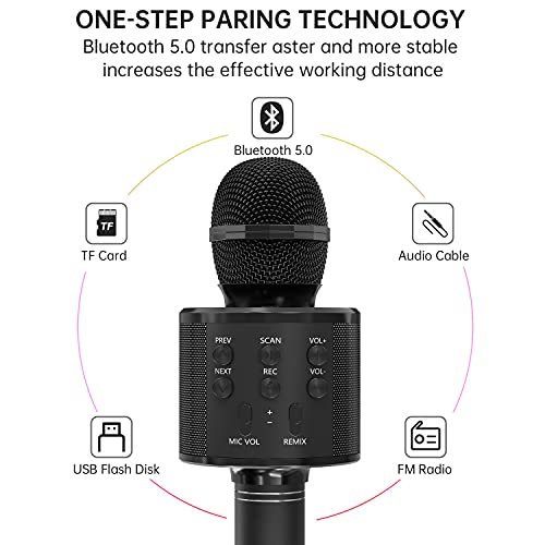 Ovellic 2 Pack Karaoke Microphone For Kids, Wireless Bluetooth Karaoke Microphone For Singing, Portable Handheld Mic Speaker Machine, Great Gifts Toys For Girls Boys Adults All Age (Black & Purple) #TOP1