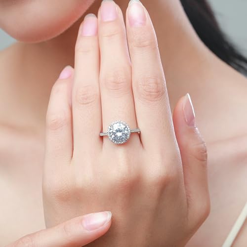 Silver Wedding Bands For Women 925 Sterling Silver Ring Size 5 Cubic-Zirconia Round Halo Gifts For Ladies Mother Elegant3