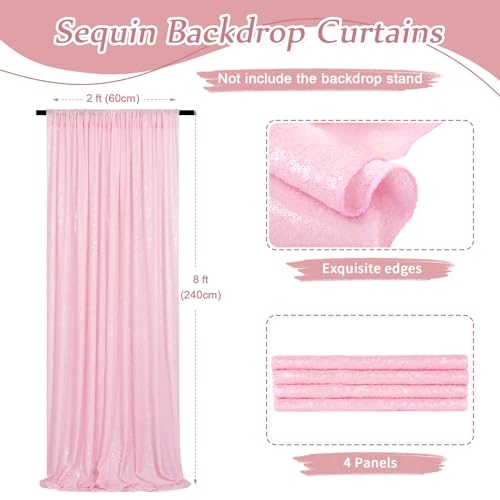 Image of Silver Sequin Backdrop 4 Pieces 2ftx8ft Sparkly Window Curtain Backdrop Sequence Curtains Birthday Party Background Decoration