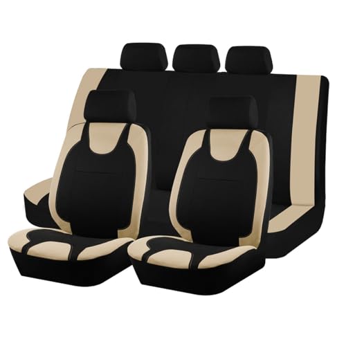 Bittwee 9PCS Car Seat Covers Full Set, Polyester Washable Vehicle 5-Seats Protectors with Headrest Cover, Comfortable Automobile Seat Interior Protection, Universal for Sedan Truck SUV (Beige)
