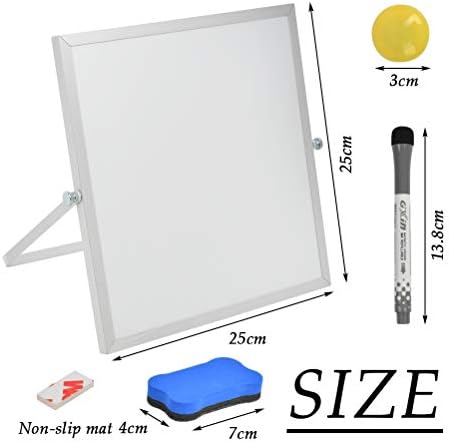 FOCCTS Small Dry Erase Whiteboard for Desktop, 25 x 25cm Mini Portable Dual-Sided Easel 360° Rotation White Board for Students to Do List with Stand for Office School Home