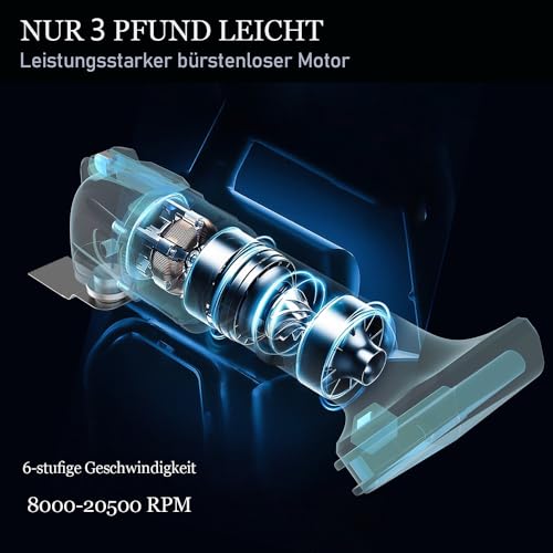Multifunktionswerkzeug Akku für Makita 18V Akku, Bürstenlos Oszillierwerkzeug mit 2 x 3.0AH Akku und Ladegerät, 22 Zubehör,6 Geschwindigkeit,zum Schneiden, Polieren, Sägen – Bild 7