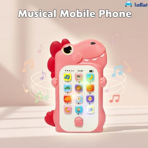 Image of FunBlast Cartoon Musical Mobile Phone for Kids, Mobile with Light & Sound Toys for Babies | Educational Toys for Kids 3+ Years /Boys /Girls-1 Unit (Dino-Peach)