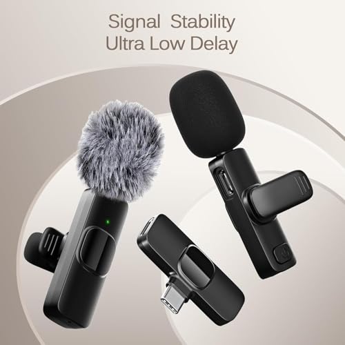 Image of Dual Wireless Lavalier Microphone for Android /iPhone 50ft Range - Dual Clip-On Collar Mic with Windshield, USB-C & Lightning Plug & Play Mini Mic for Vlogging, YouTube, Reels, Podcasts, Interviews