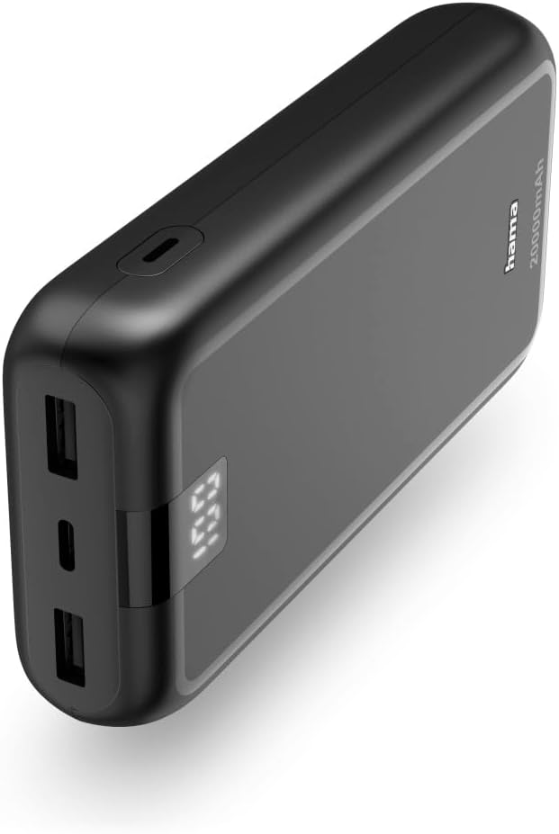 Hama Powerbank Performance 20 showing its front and side with LED display