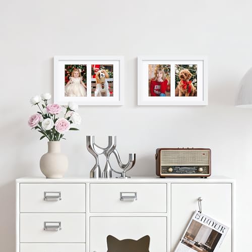 Image of DUENPY 6x9 Picture Frame Double 3.5x5 Collage Picture Frame Displays Two 3.5x5 inch Photos Collage Wall Decor Wall Hanging or Tabletop White