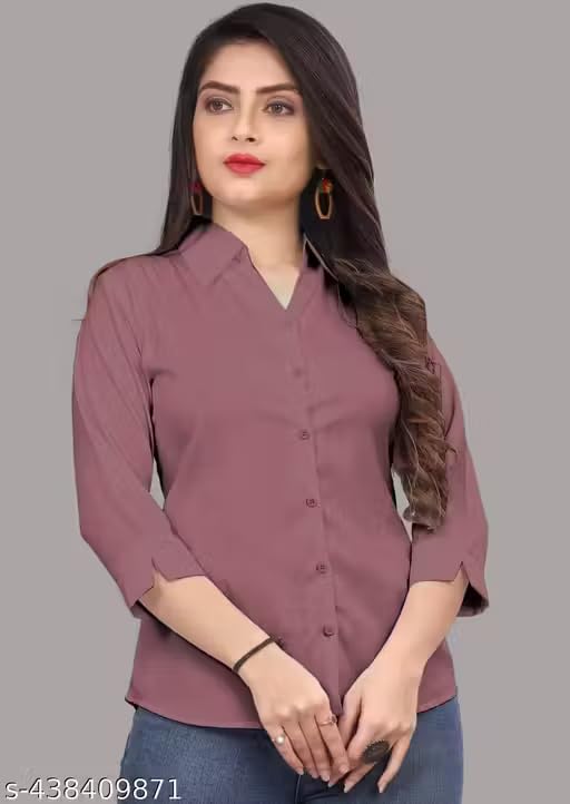 Image of Women's Cotton Blend Solid Formal Shirt with 3 /4 Sleeves-Navy Blue P4