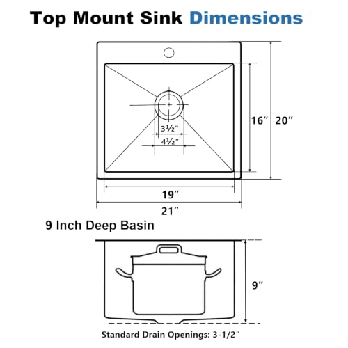Image of SHACO 21 Inch Black Drop In Kitchen Sink, 21x20 Inch Gunmetal Black Top Mount 16 Gauge Stainless Steel Single Bowl Workstation RV Small Kitchen Outdoor Laundry Wet Prep Sink with Accessories