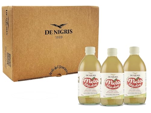 De Nigris 1889 Cofanetto Benessere Aceto Di Mele Con Madre Non Filtrato e Biologico 'MelaMadre' - 3x500ml | Aceto Di Mele Biologico Non Pastorizzato Senza Glutine