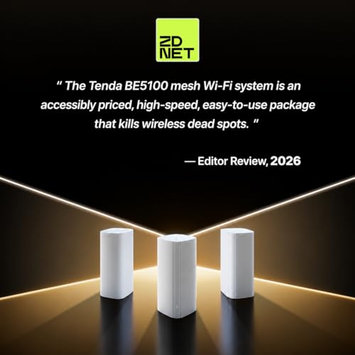 Image of Tenda BE5100 WiFi 7 Mesh WiFi System - Dual-Band Whole-Home Coverage (6,600 Sq. Ft.), 1x2.5G + 2x1G Gigabit Ports, MLO & Ethernet Backhaul for Seamless Roaming, EasyMesh & VPN Ready- ME6 Pro (3-Pack)