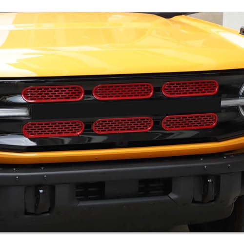 Image of Front Grill Mesh Grille Inserts Cover Frame Trims Kit 6Pcs Fit for Ford Bronco 2021-2025+ 2 /4 Door Exterior Accessories (Red)