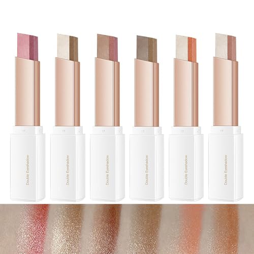 Juego de 6 sombras de ojos en barra de doble color, rotación mejorada con purpurina degradada, larga duración, impermeable, sombra de ojos en crema brillante